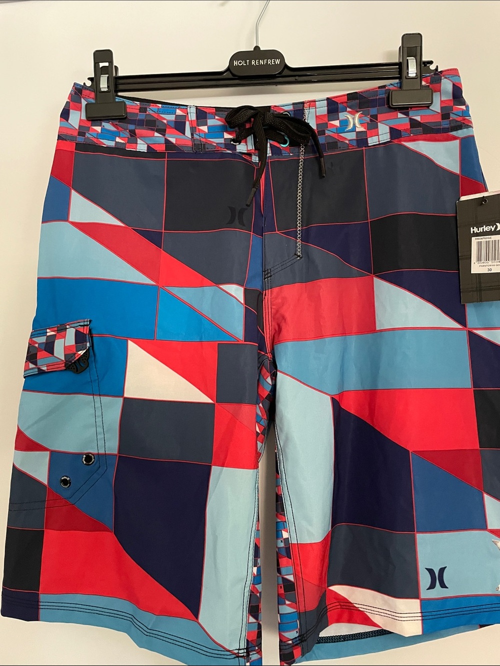 Hurley Phantom Red Navy Light Blue Geometric Board Shorts NWT 30